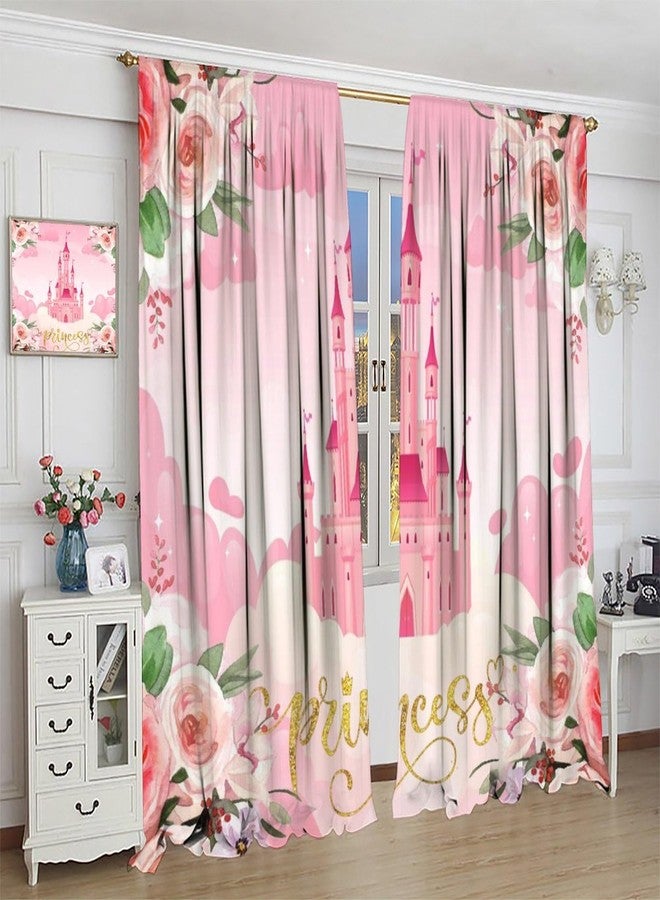 KANEPE Princess Curtain, Pink Castle Rose Flower Decoration Window Treatments, Rod Pocket Thermal Insulated Drapes 2 Panels Set for Girl Bedroom Nursery Classroom, 42" W x 45" L【Decor】 - Image 5